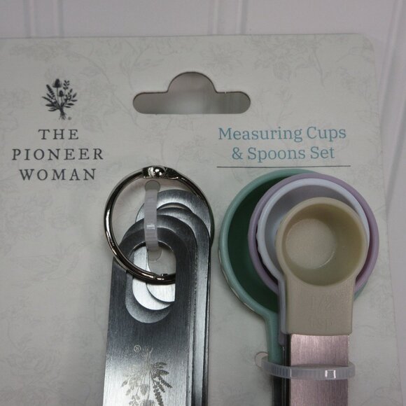 Pioneer Woman Measuring Cup and Spoon 8 pc Set Plastic Stainless Steel Nesting - Picture 5 of 12